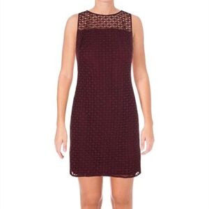 Lauren Ralph Lauren Maroon Burgundy Evening Eyelet Dress Womens Size 14